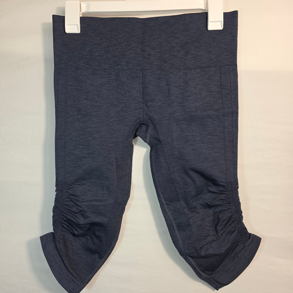 Lululemon Ebb to Street Tight Crop Leggings Blue Heathered Ruched Pointelle W77